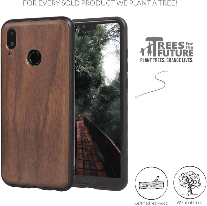 Woodcessories - Hülle Kompatibel Mit Huawei P20 Lite Aus Echtem Holz - EcoBump Case (Walnuss)