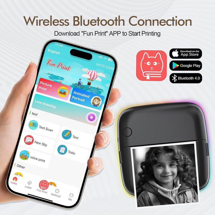 Mini Drucker, Wireless Bluetooth Fotodrucker Tragbarer Thermodrucker Smartphone Taschendrucker Kompa