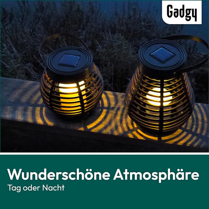Gadgy Solar Laternen für Aussen - 2er Wetterfeste LED Deko-Lampen in Tropfen- & Kugelform - Solarleu