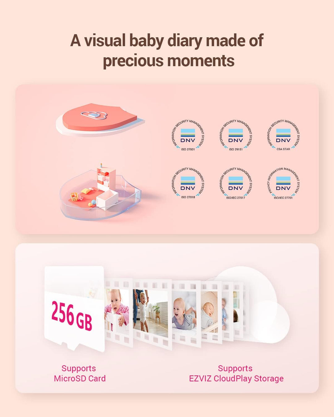 EZVIZ 1080P Kabelloser Video Babymonitor, Smart Babyphone mit Erkennung von Babyweinen und Bewegung,