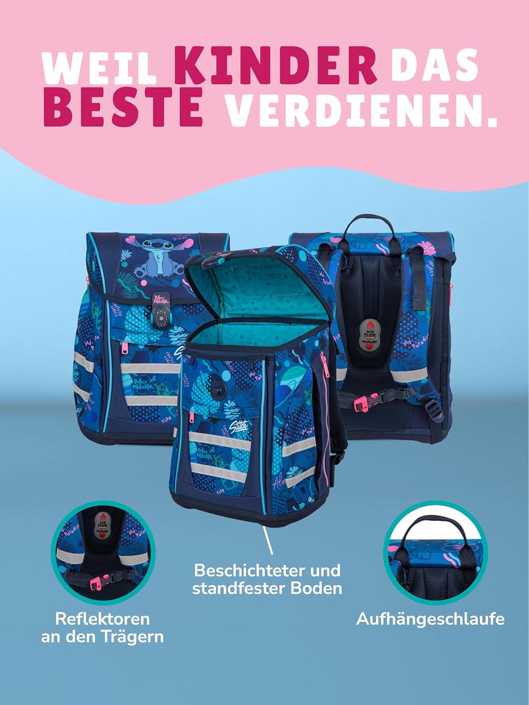 McNeill Mädchen Schulranzen 1. Klasse · Disney Lilo & Stitch · ergonomischer Tornister · Schultasche
