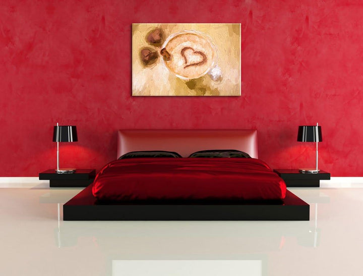 Pixxprint Cappuccino mit Herz als Leinwandbild/Grösse: 100x70 cm/Wandbild/Kunstdruck/fertig bespannt