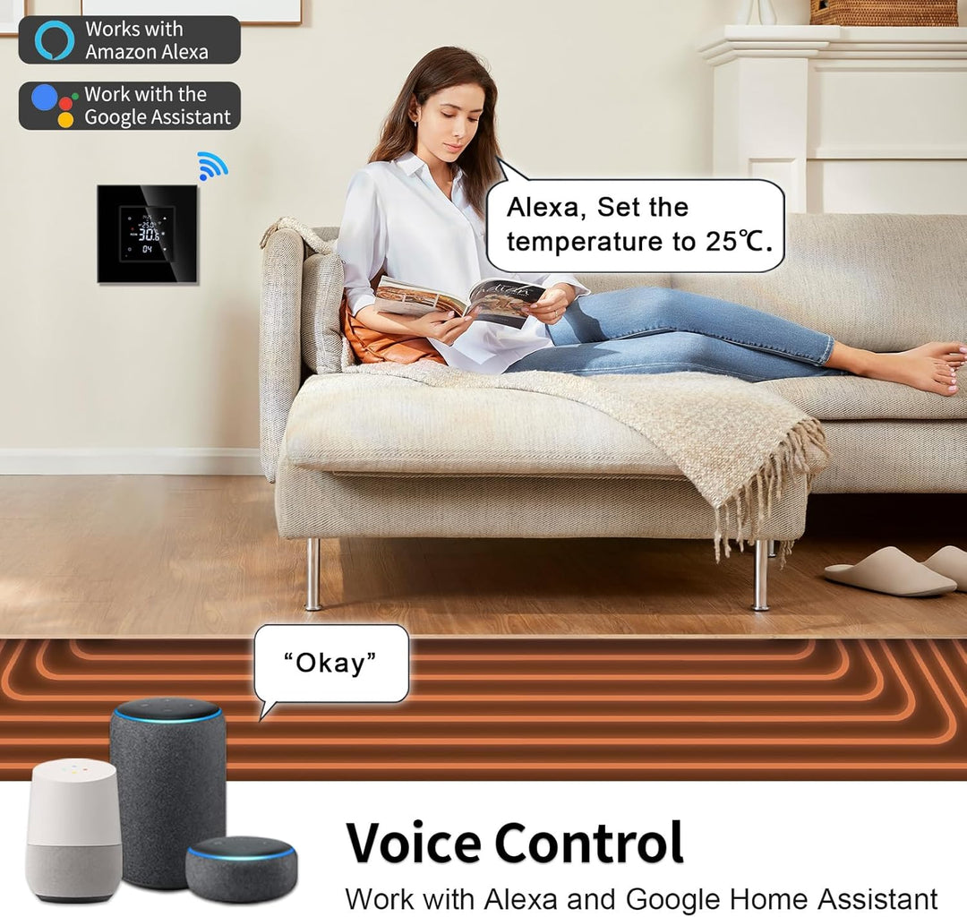 JIMEIDA Smart Thermostat Heizung Schwarz Bodenheizkammer mit Alexa Echo, Google Assistant Konstante