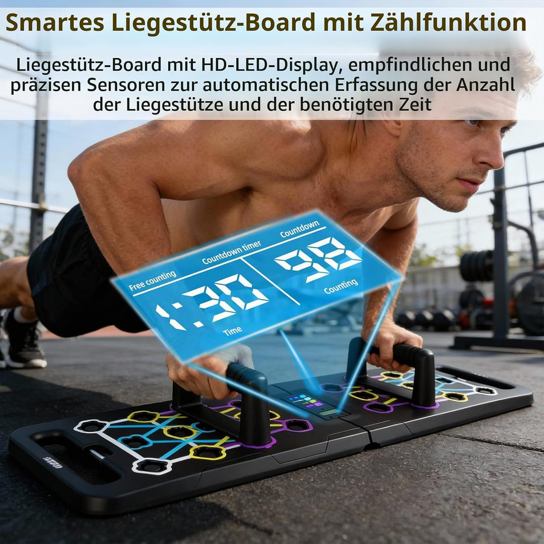 Liegestützbrett Set mit Automatischer Zähler, 24 in 1 Liegestütze Brett, Faltbares Multifunktions Pu