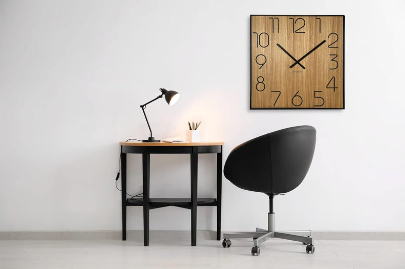 FLEXISTYLE Holzwanduhr Wood Square Holz Eiche 60cm Durchmesser holzoptik ohne tickgeräusche