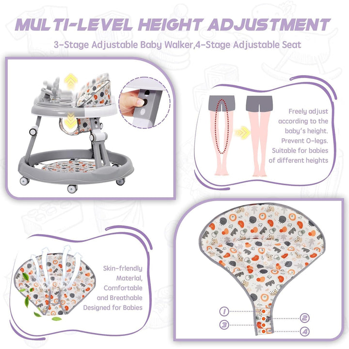Lauflernwagen mit Lenkrad Spielset,Bodenmatte,Anti-Roll 6-Rad-Rundfahrwerk,Faltbar und 3 Höhenverste