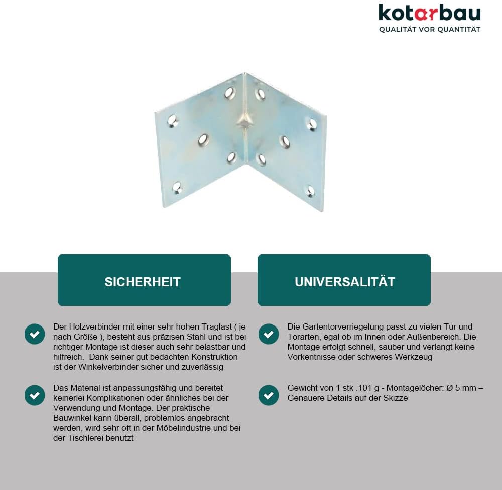 KOTARBAU Winkelverbinder 60 x 60 x 60 mm Sicke Stahl Bauwinkel Montagelöcher Möbelwinkel Verzinkt Sc