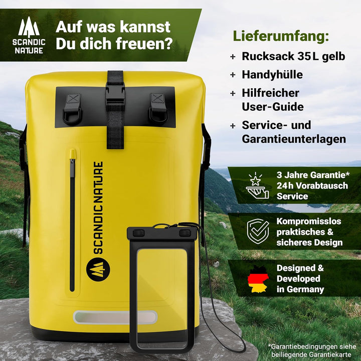PIONEER wasserdichter Rucksack mit Rolltop Verschluss 35L 55L schwarz gelb oliv-grün - extra robust