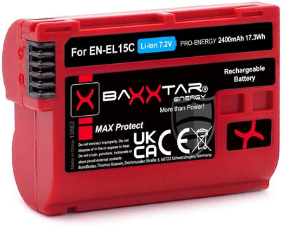 Baxxtar MaxProtect EN-EL15c Kamera-Akku (2400mAh) mit aktivem NTC-Sensor und V1 Gehäuse - auch für Z