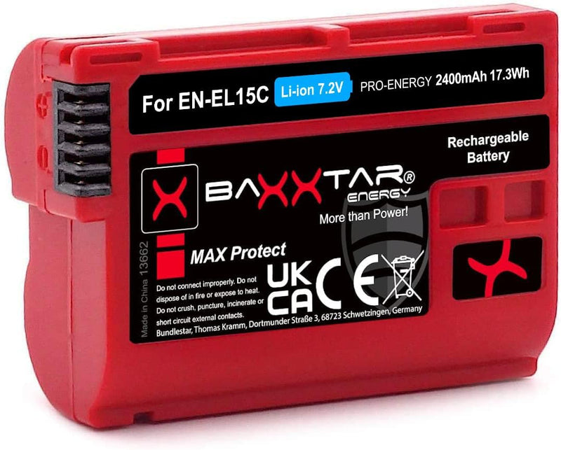 Baxxtar MaxProtect EN-EL15c Kamera-Akku (2400mAh) mit aktivem NTC-Sensor und V1 Gehäuse - auch für Z