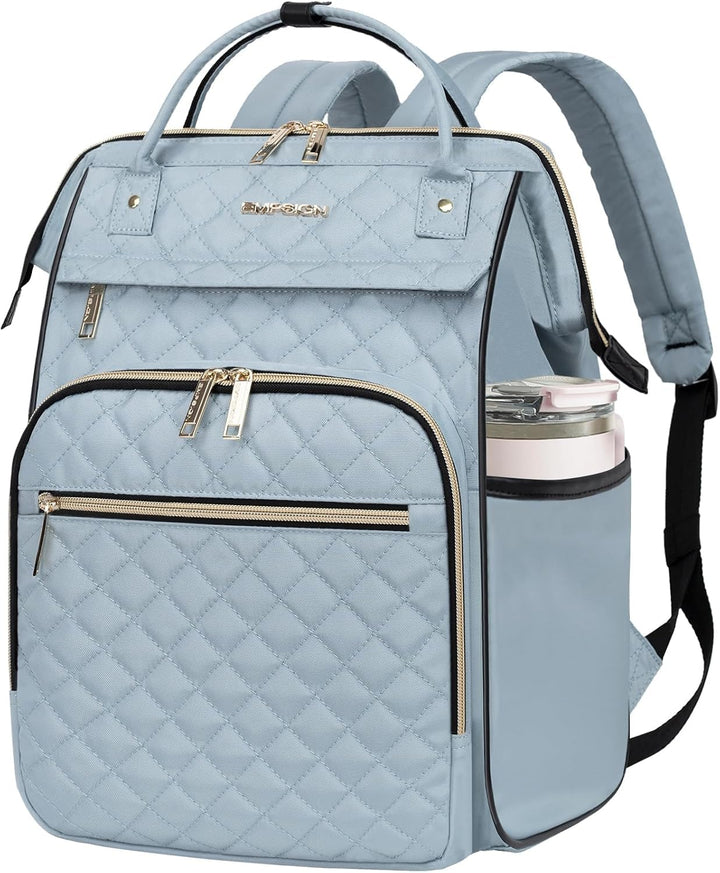 EMPSIGN Laptop-Rucksack für Damen, Gesteppt, hellblau, 17 inch, Arbeit, Reisen, Laptop, Uni 17" Blau
