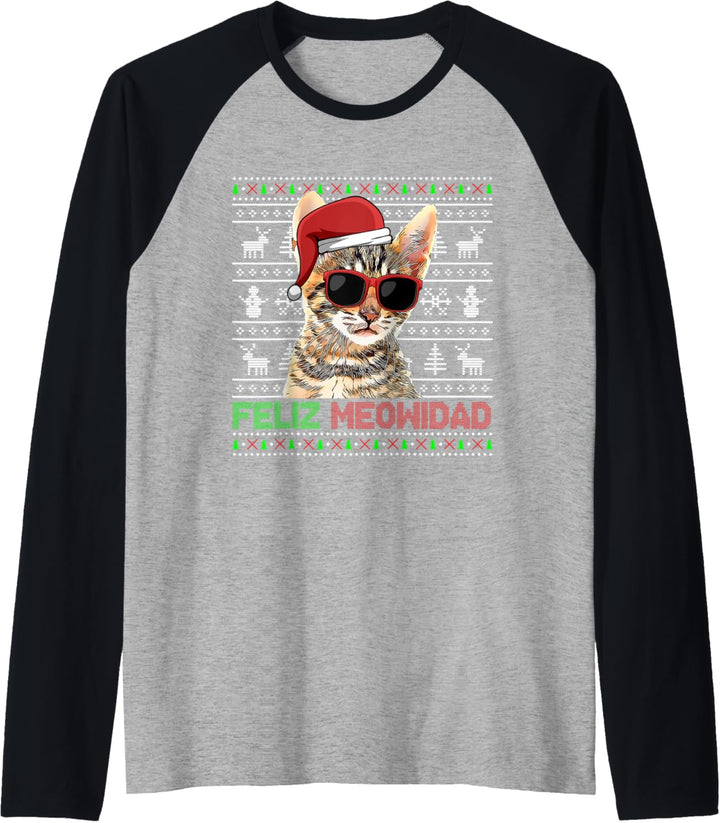 Toyger Cat Feliz Meowidad Lustige Weihnachten Raglan