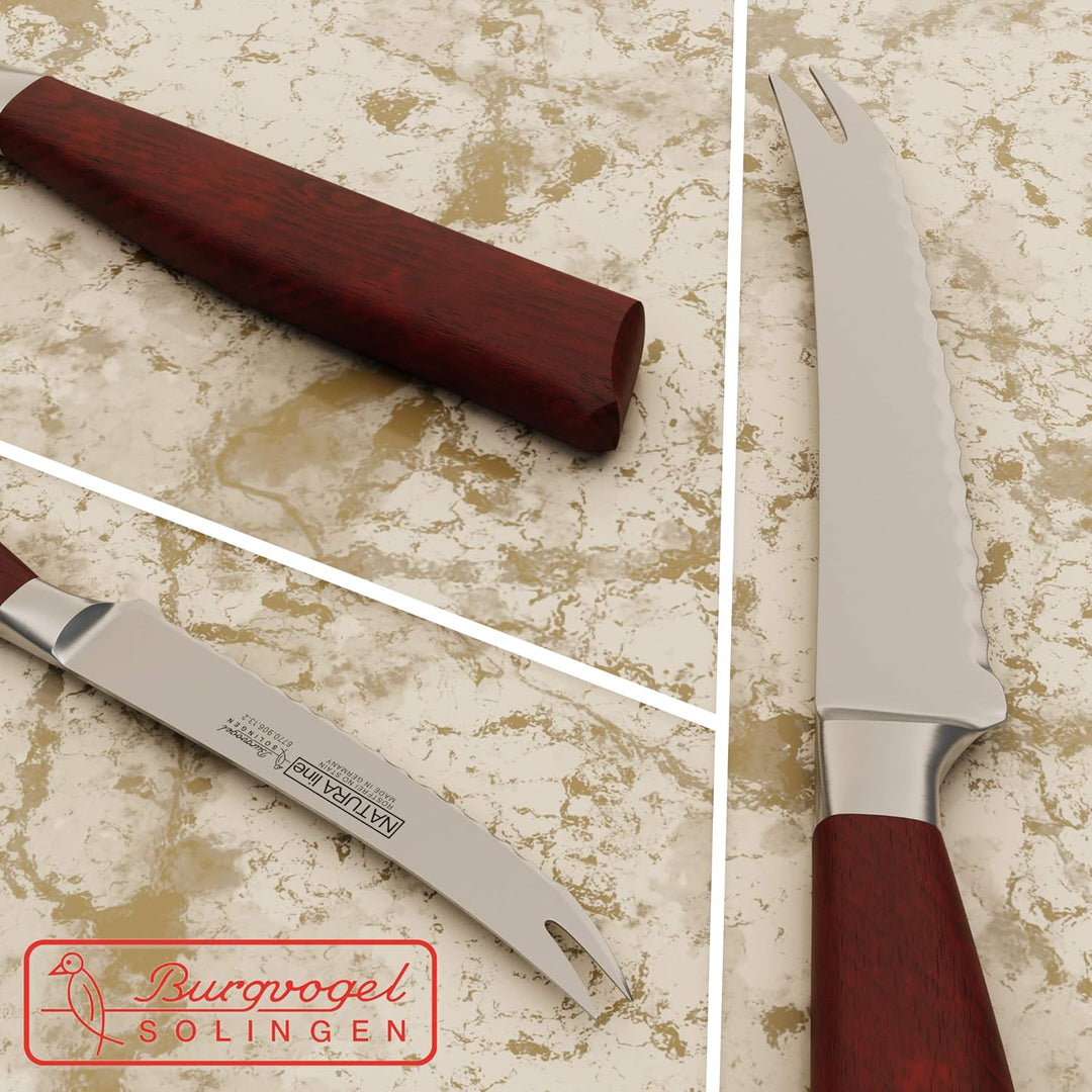 Burgvogel Solingen Natura Line, Tomatenmesser Holzgriff, rot satiniert, geschmiedet, 13 cm, rostfrei