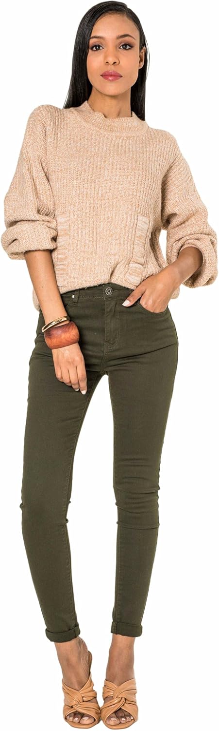 Nina Carter P109 Damen Skinny Fit Jeans High Waist Slim Hose Figurbetonte Stretch Jeanshose S Khaki