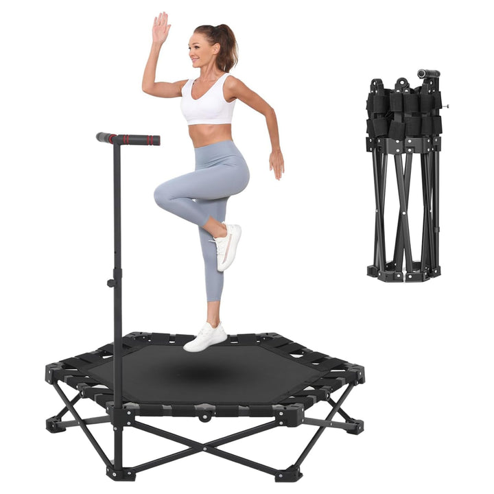 42" Faltbares Rebounder-Trampolin mit verstellbarem Griff, Fitness-Trampolin, Bungee-Rebounder, Jump