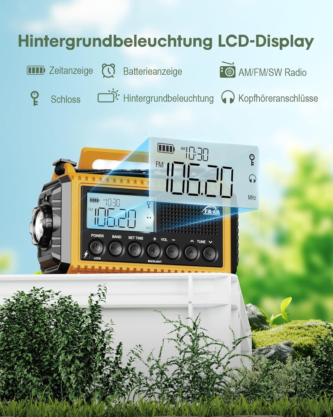 Roxicosly Kurbelradio, Notfallradio mit 12000-mAh Power Bank, AM/FM/SW Baustellenradio, Kurbel & 5-W