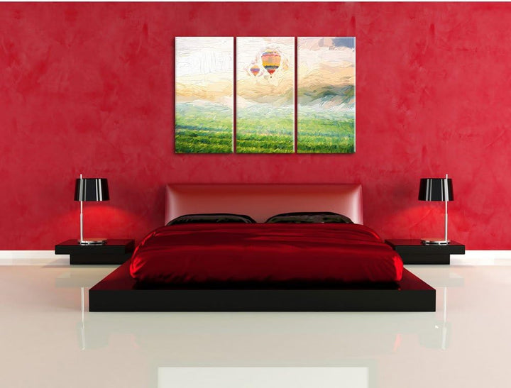 Pixxprint Heissluftballon Landschaft als Leinwandbild/Grösse: 3 Teilig (120x80 cm) cm/Wandbild/Kunst