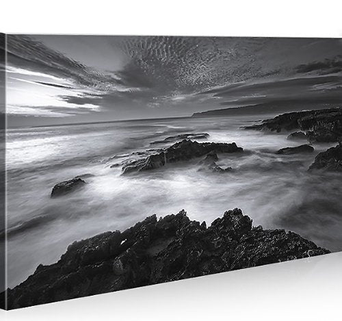 islandburner Bild Bilder auf Leinwand Atmo Strand Schwarz Weiss 1p XXL Poster Leinwandbild Wandbild