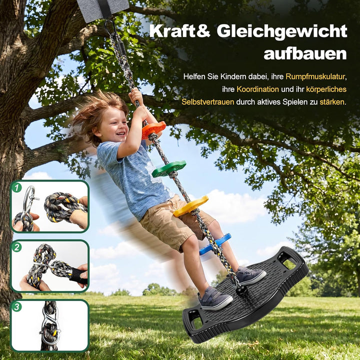Kletterseilschaukel Outdoor, Schaukel mit Plattform&Plattensitz | 4-in-1 Kletterseil Schaukel mit ve