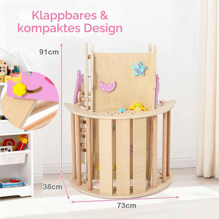 HOMASIS 4 in 1 Kletterdreieck mit Kletternetz, Kletterbogen, Wippe & Leiter, Klettergerüst mit doppe