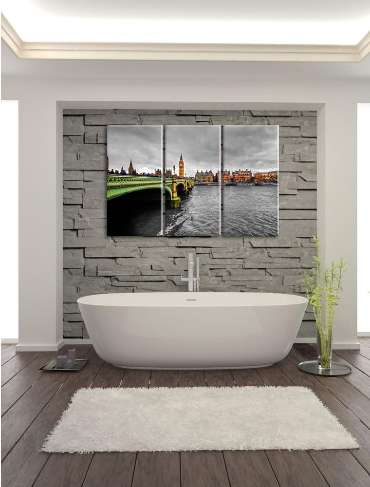 Pixxprint Skyline von London mit Themse und Big Ben schwarz/weiss 3-Teiler Leinwandbild 120x80 Bild