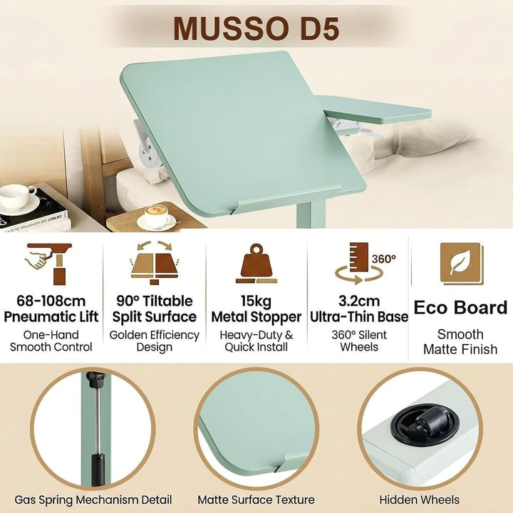 MUSSO AnyDesk-D5 Mobiler Steh-Sitz-Schreibtisch, höhenverstellbar 68-108cm, Laptoptisch mit Gasdruck