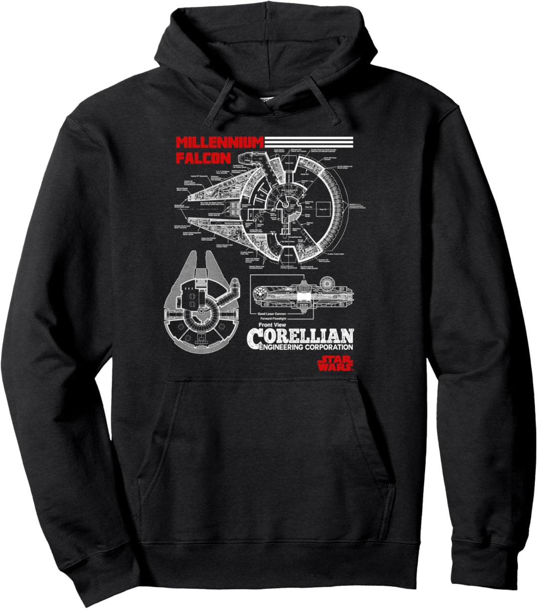 Star Wars Millennium Falcon Red Schematics Poster Pullover Hoodie