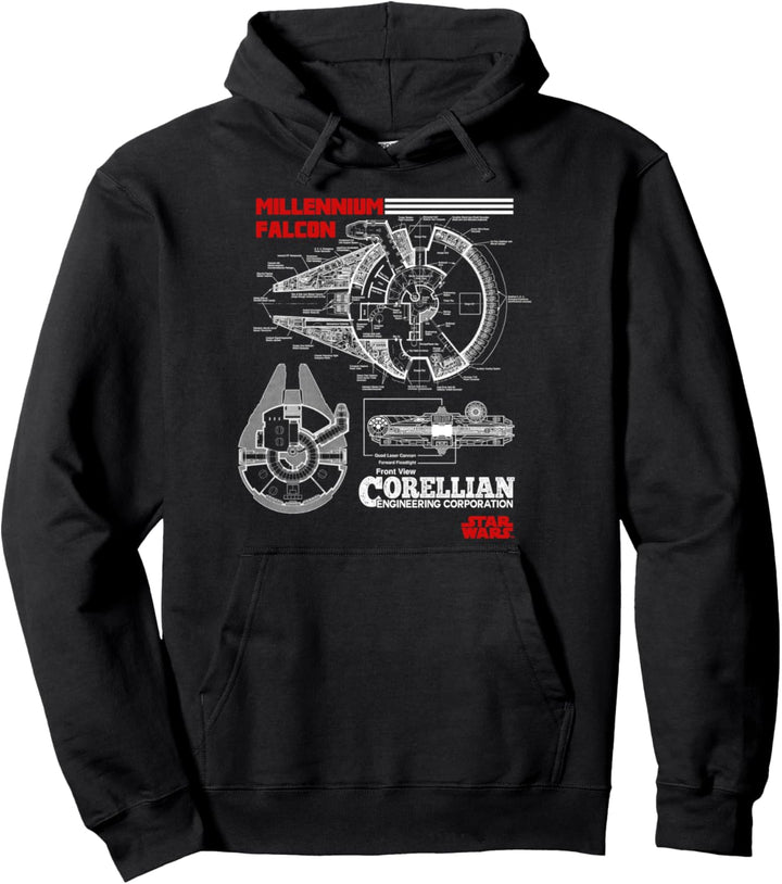 Star Wars Millennium Falcon Red Schematics Poster Pullover Hoodie