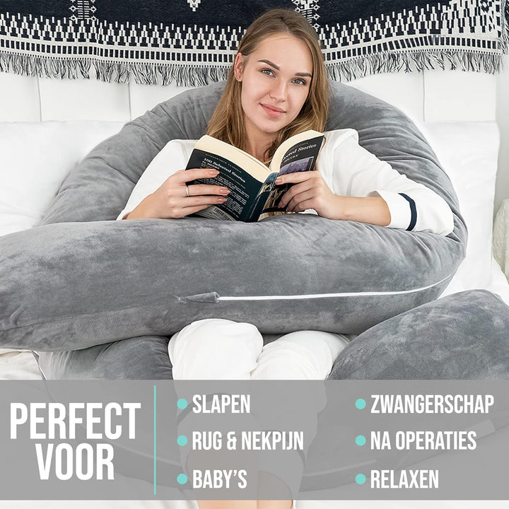 Strex Schwangerschaftskissen XXL - 280cm - Abnehmbarer Bezug - Seitenschläferkissen/Body Pillow/Körp