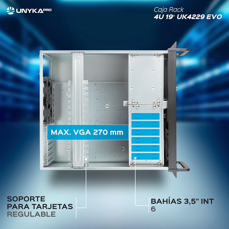 Unykach UK4229 EVO Rack-Gehäuse, Tiefe 480 mm, 2 USB3.0, 1 x 120 mm Lüfter und 2 x 80 mm Lüfter, Sch