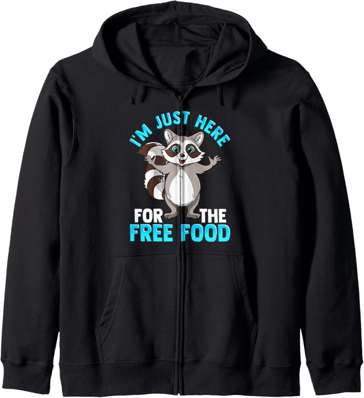Lustiger Waschbär I'm Just Here For The Free Food Meme Pun Kapuzenjacke
