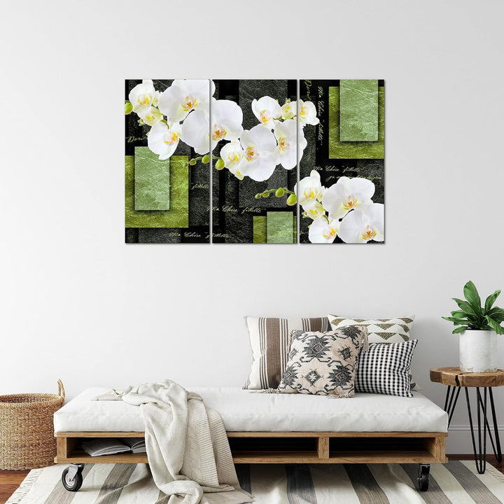 Runa Art Wandbilder Blumen Orchidee Bild XXL Wohnzimmer Schlafzimmer Grün Abstrakt 120 x 80 cm 3 Tei