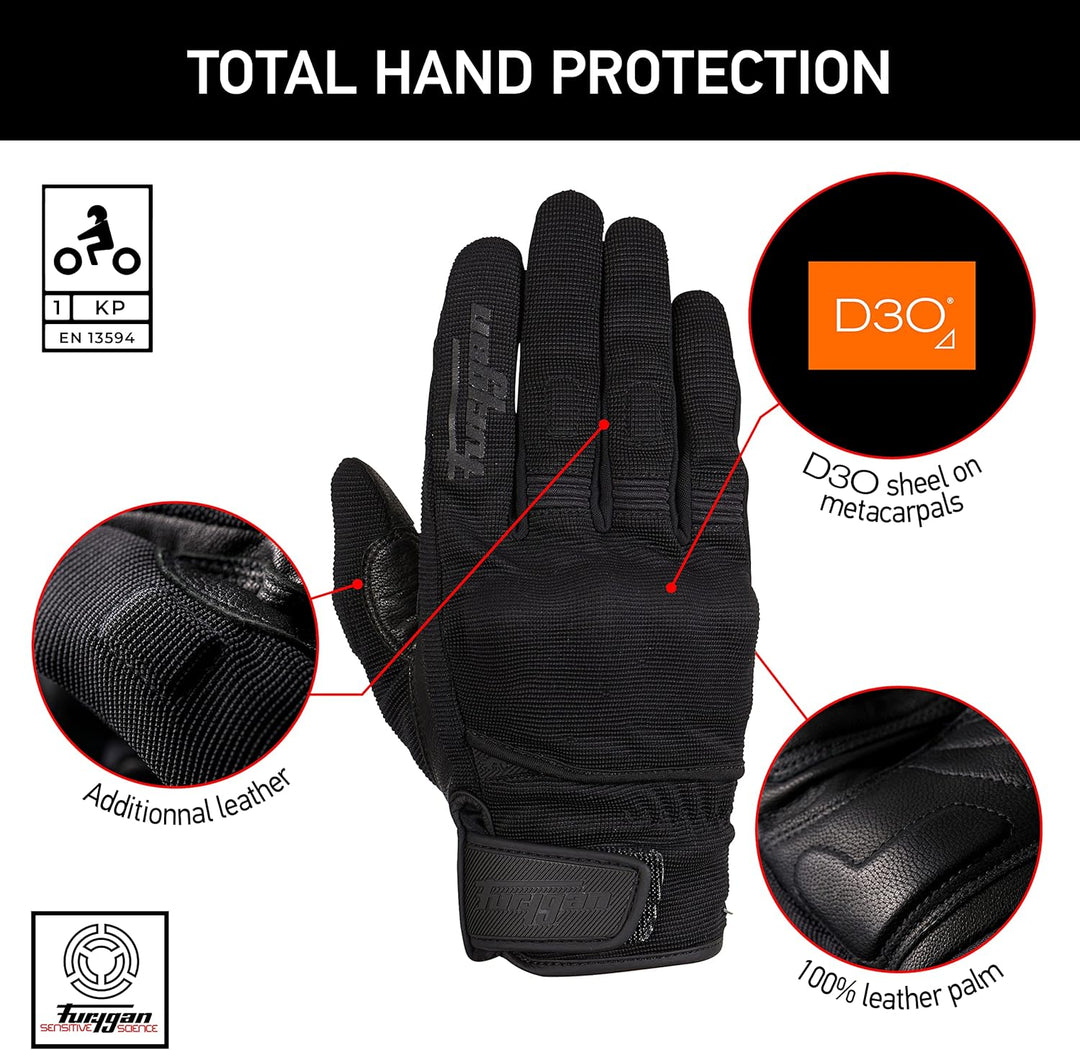 Furygan Jet Lady D3O &amp; EVO Motorradhandschuhe für Damen - 100% Lederhandfläche - Touchscreen-Kompati