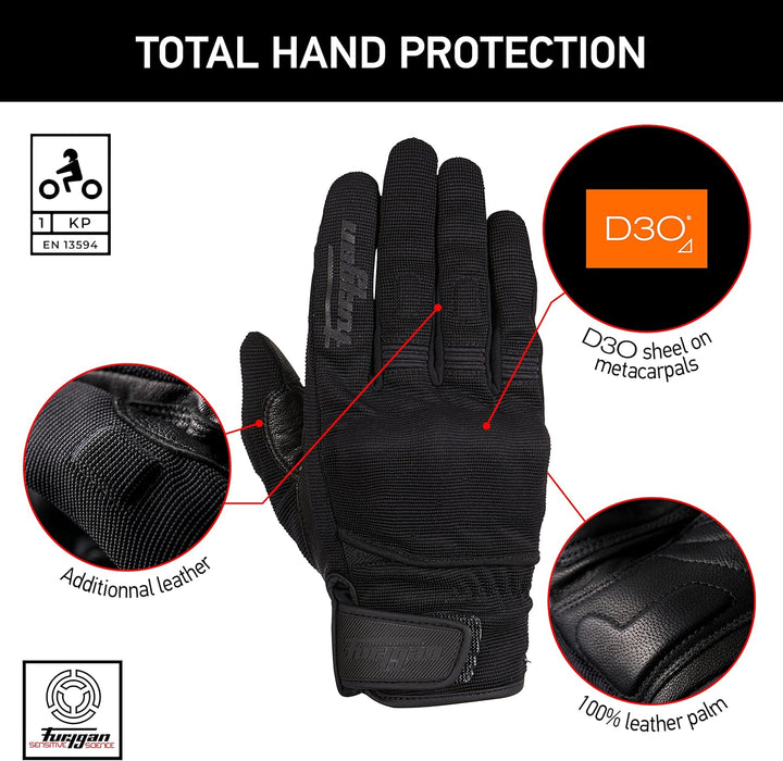Furygan Jet Lady D3O &amp; EVO Motorradhandschuhe für Damen - 100% Lederhandfläche - Touchscreen-Kompati