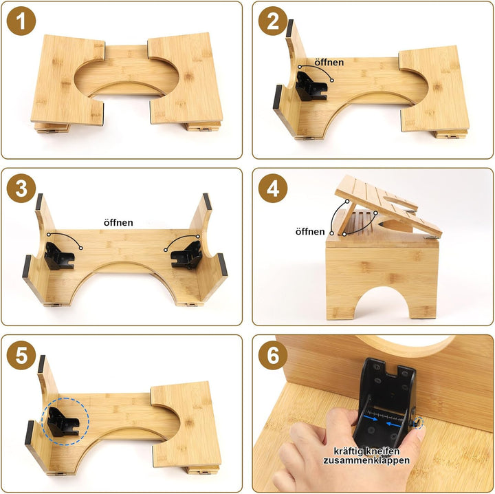 Toilettenhocker Klappbar, Klohocker Aus Bambus, Ergonomischer WC Hocker mit Neigungsverstellung für