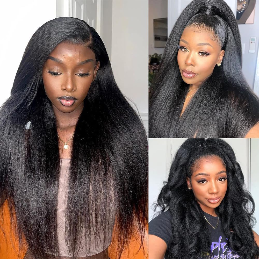 BLISSHAIR 13x4 Lace Front Perücke, Yaki Kinky Straight 13x4 Lace Front Wigs Human Hair Virgin Remy E
