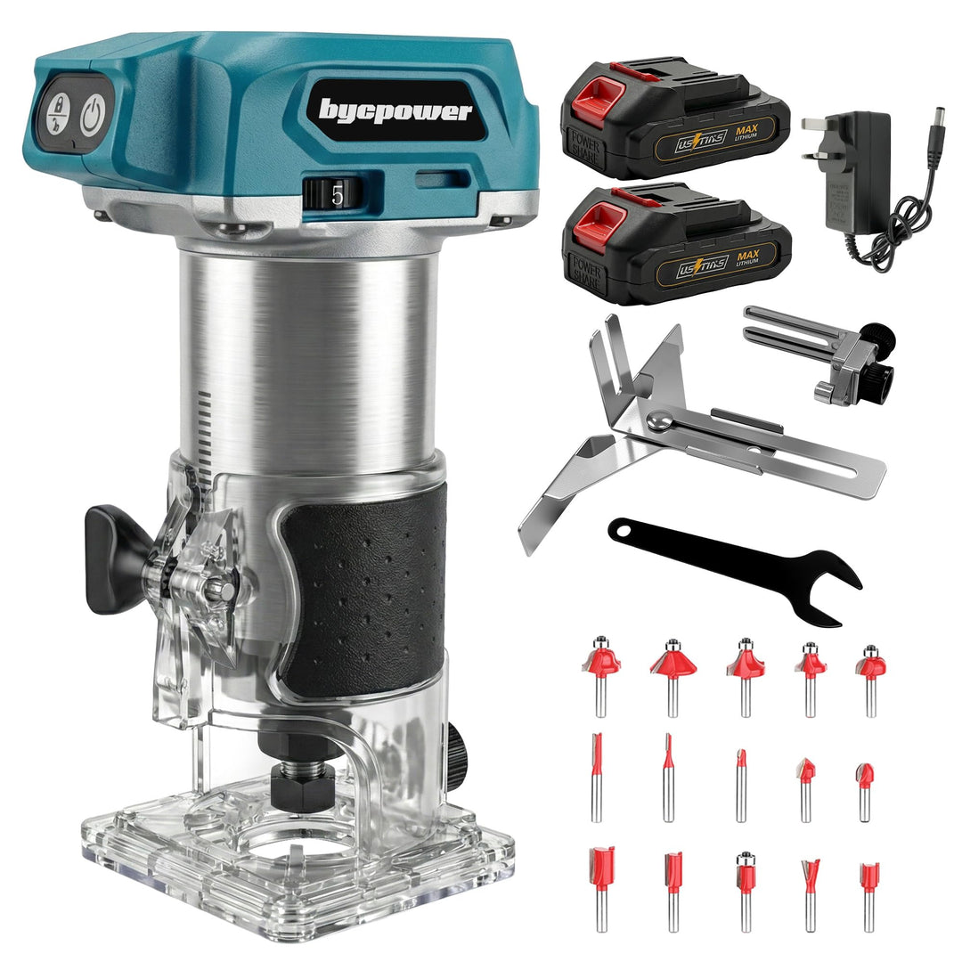 Akku Oberfräse für Ma-Kita 18V Akku, 30000 RPM Bürstenloser Motor, 5-Stufen Kantenfräse mit 2 Akku,