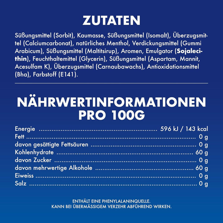 Airwaves Kaugummi, Menthol & Eucalyptus, Blau, zuckerfrei, 20 x 3 Packungen (20 x 3 x 10 Dragees), 6