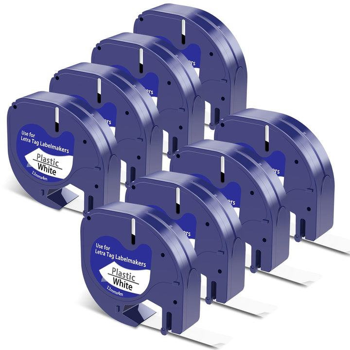 8X Kompatibel mit Dymo Etikettenband Letratag 12mm x 4m, 91201/91221 Schwarz auf Weiss, Kompatible m