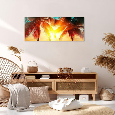 Panorama Bilder auf Leinwand 100x40cm Leinwandbild Meer Palme Wasser Gross Wanddeko Bild Schlafzimme