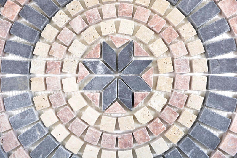 Naturstein Mosaik Einleger Fliese Gross Travertin rosso schwarz beige für WANDDEKO BAD WC KÜCHENDEKO