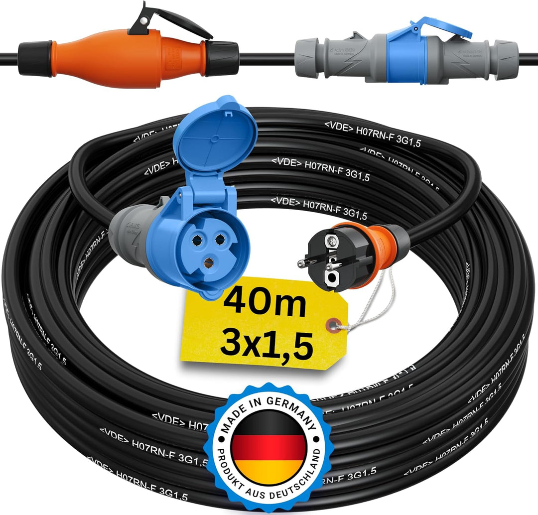 netbote24 CEE Kupplung Schuko Adapterkabel Camping Caravan Boot Campingkabel H07RN-F 3x1,5 mm² IP44