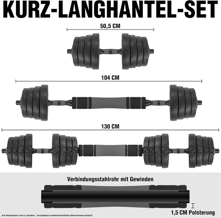 C.P.Sports 2in1 Kurzhantel & Langhantel Set 30kg / 40kg | Hantelscheiben – Gewichte – Hantelstangen