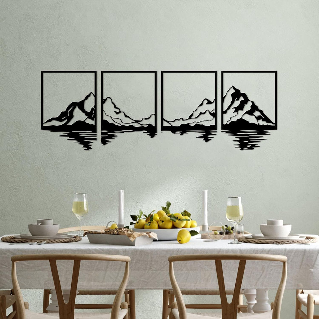 ESTART 4 Stück Metall-Berg-Wandkunst, grosse Berge Wanddekoration, Bergflüsse, dekoratives Gemälde,