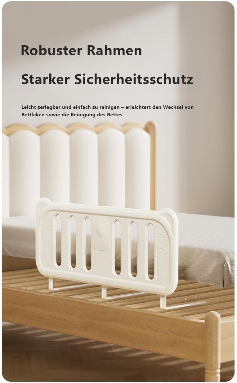 habeig Bettgitter für Kinder, Rausfallschutz, 120 x 47 cm, 5-stufig Höhenverstellbar, Weiss, mit Met