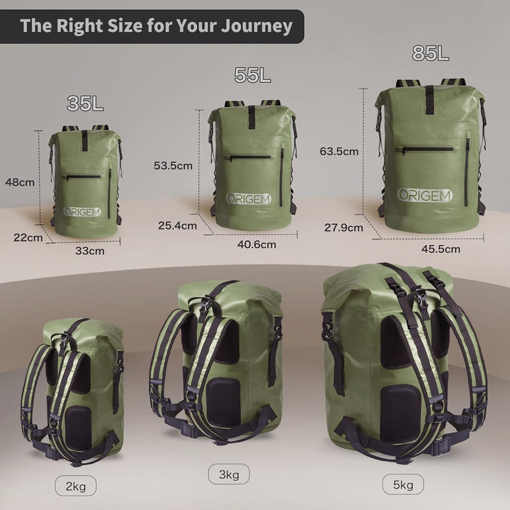 Origem Wasserdichter Rucksack, 35L/55L/85L Rolltop Rucksack Wasserdicht, Dry Bag mit Computereinsatz
