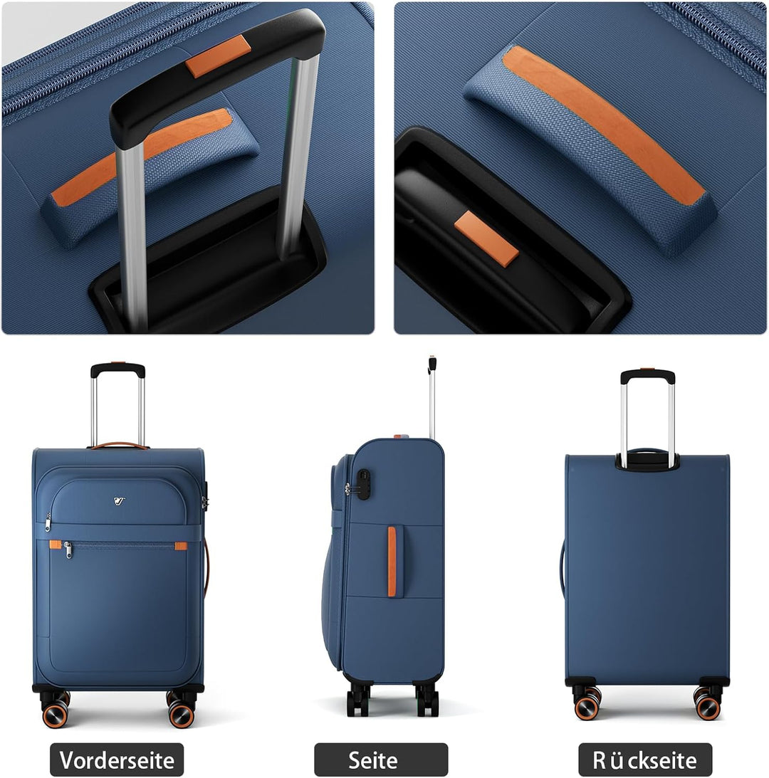 Weichschalenkoffer gross 78x48x30cm - Stoff Koffer Trolley - Leicht Reisekoffer mit 4 Rollen & Zahle