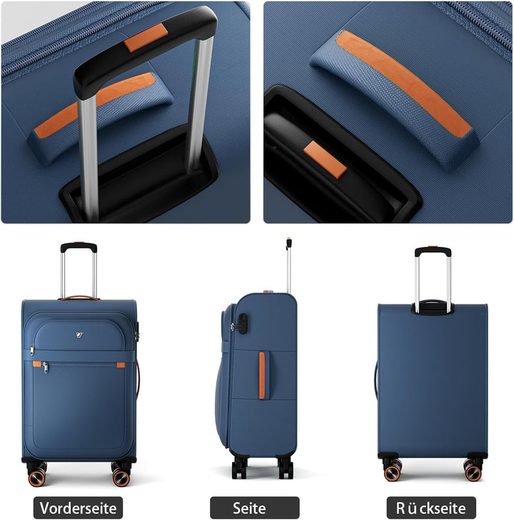 Weichschalenkoffer gross 78x48x30cm - Stoff Koffer Trolley - Leicht Reisekoffer mit 4 Rollen & Zahle