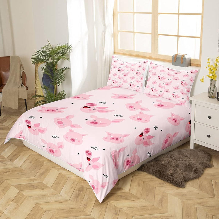 Kinder Niedlich Schwein Bettwäsche Set 135x200cm Rosa Schwein Betten Set KleinKarikatur Schön Schwei