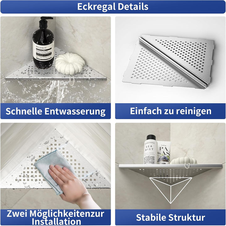 Bernkot Eck Duschregal, Edelstahl 304 Badezimmerregal aus Stahl mit Gitterdesign für geflieste Wände